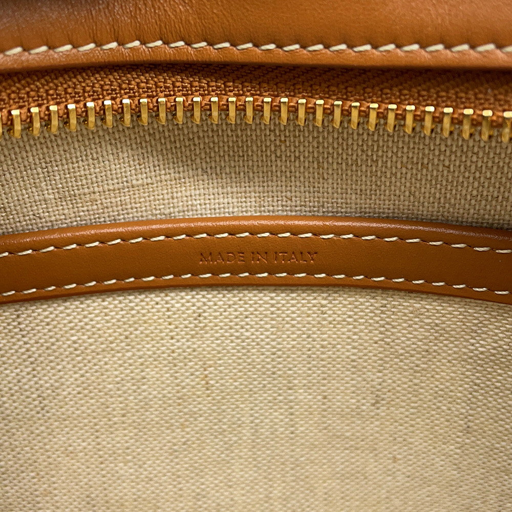 CELINE Shoulder Bag White/Brown/Red194332CS8 Canvas Leather