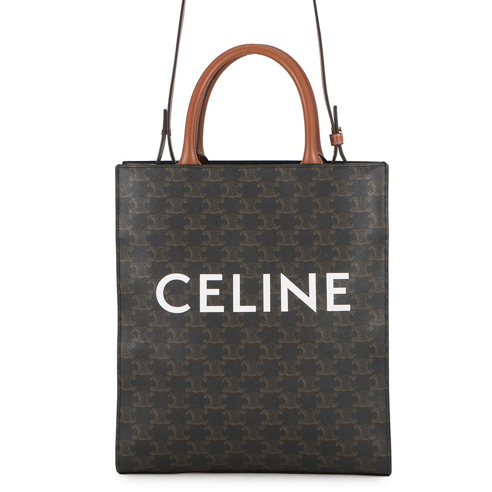 CELINE Vertical Cabas 2WAY Bag Tan191542 PVC Leather Size Small