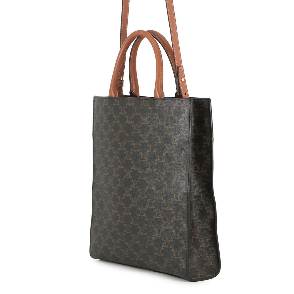 CELINE Vertical Cabas 2WAY Bag Tan191542 PVC Leather Size Small