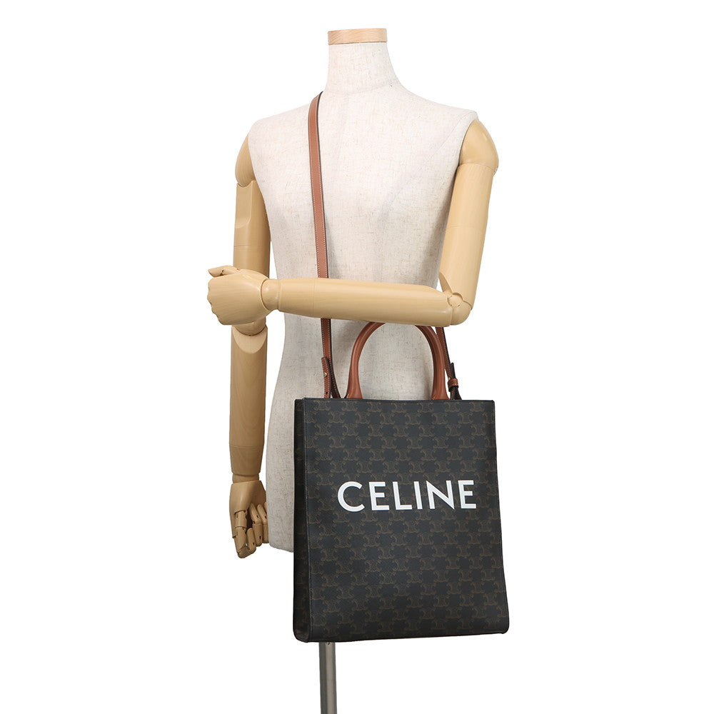 CELINE Vertical Cabas 2WAY Bag Tan191542 PVC Leather Size Small