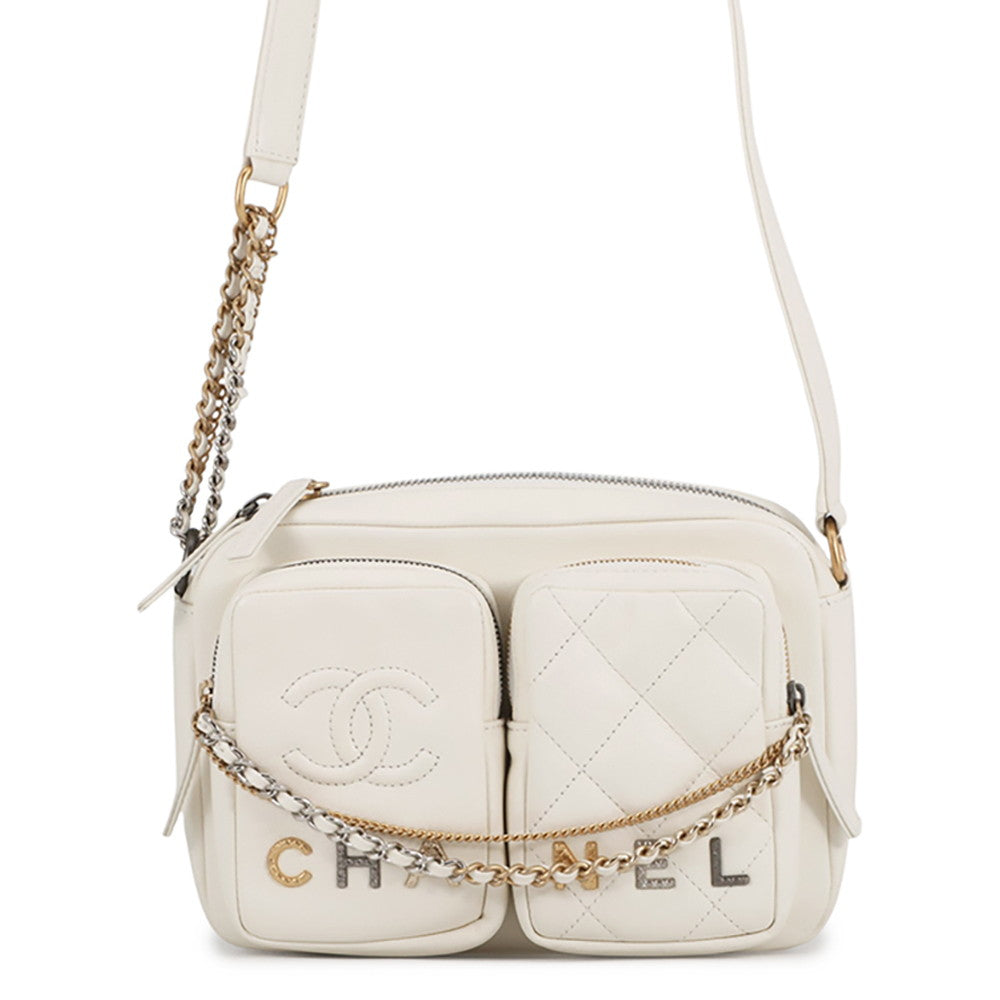 CHANEL Matelasse Camera Shoulder Bag WhiteAS2923 Lambskin Size Small