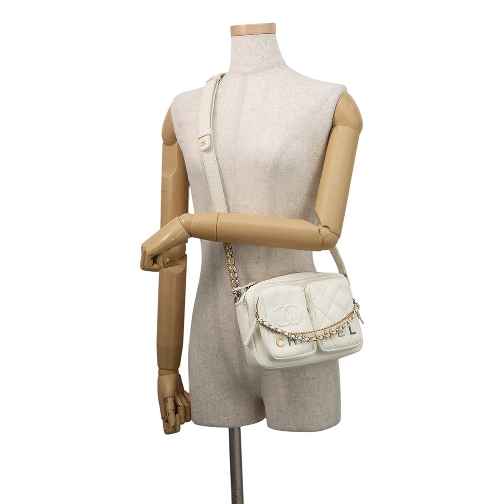 CHANEL Matelasse Camera Shoulder Bag WhiteAS2923 Lambskin Size Small