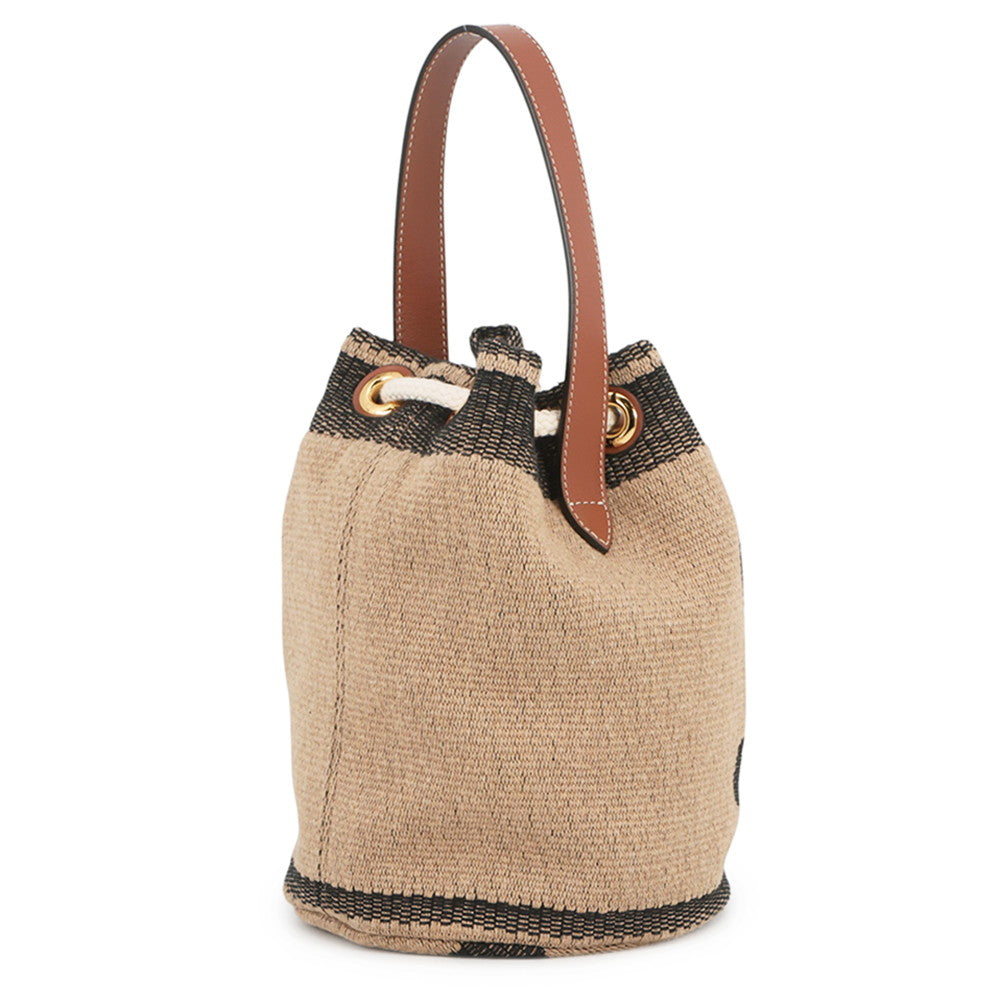 CELINE Teen Drawstring Triomphe Handbag Beige/Black/Tan196532 Canvas Leather