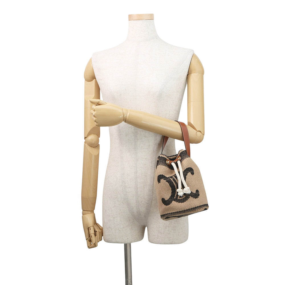 CELINE Teen Drawstring Triomphe Handbag Beige/Black/Tan196532 Canvas Leather