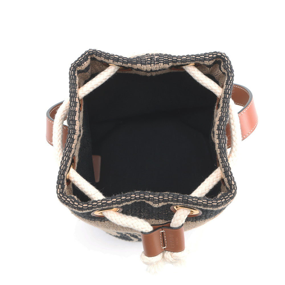 CELINE Teen Drawstring Triomphe Handbag Beige/Black/Tan196532 Canvas Leather