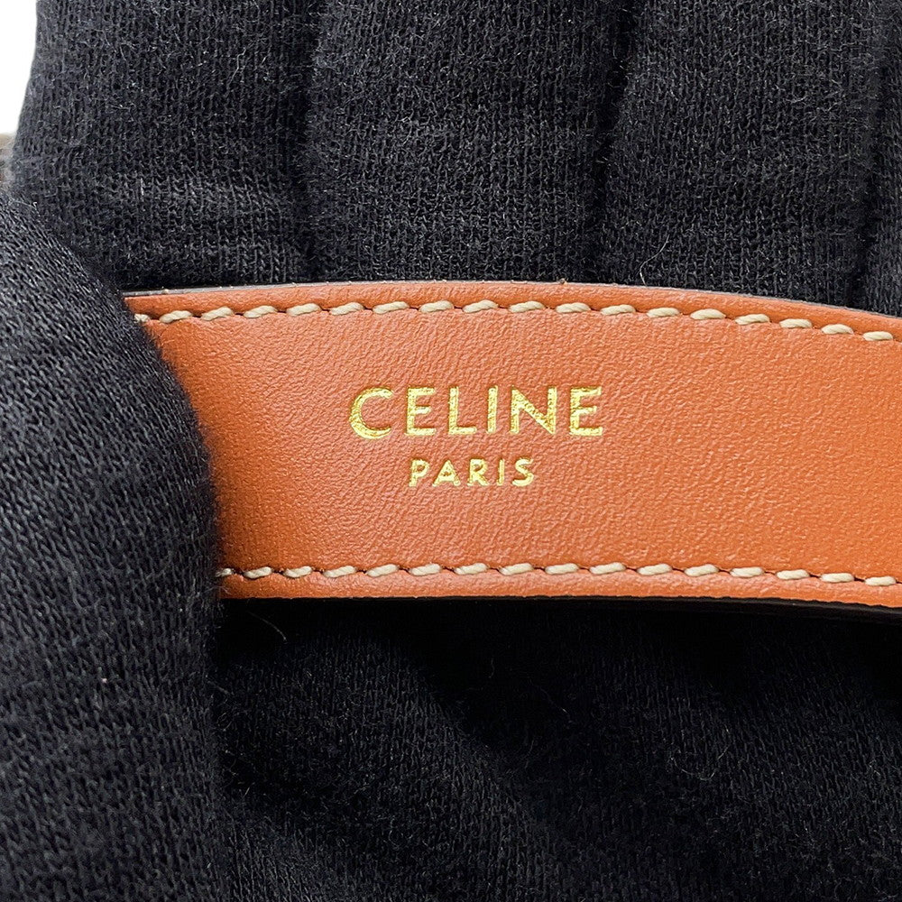 CELINE Teen Drawstring Triomphe Handbag Beige/Black/Tan196532 Canvas Leather