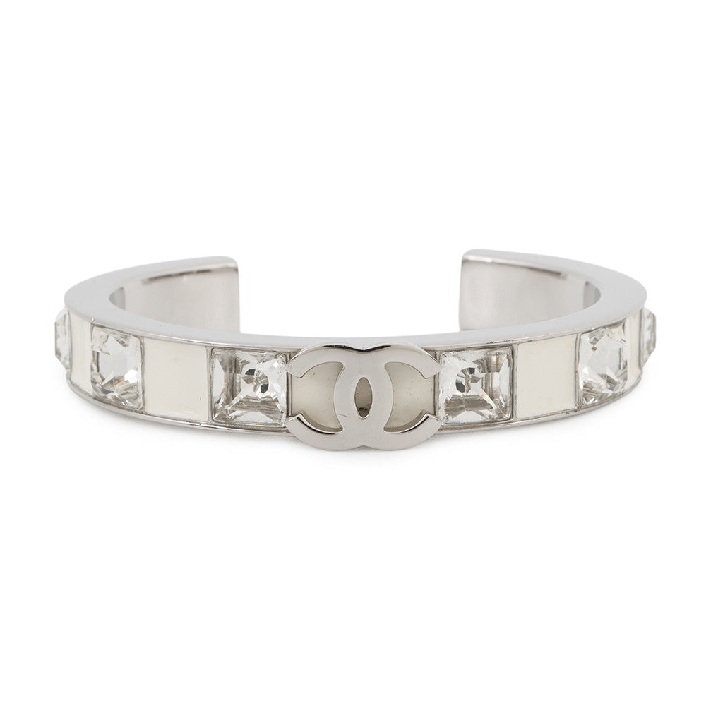 CHANEL CC Logo Bracelet Size S White/SilverABE820-B19204-NACVH Metal strass