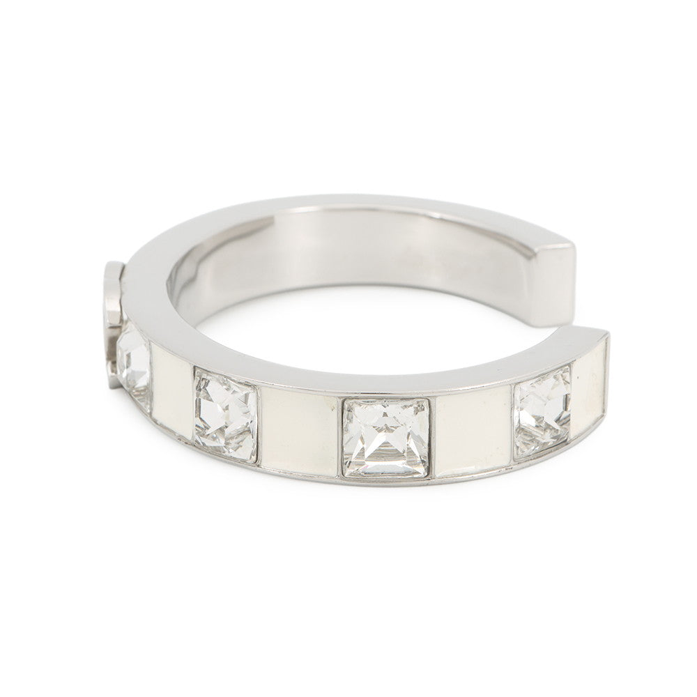 CHANEL CC Logo Bracelet Size S White/SilverABE820-B19204-NACVH Metal strass