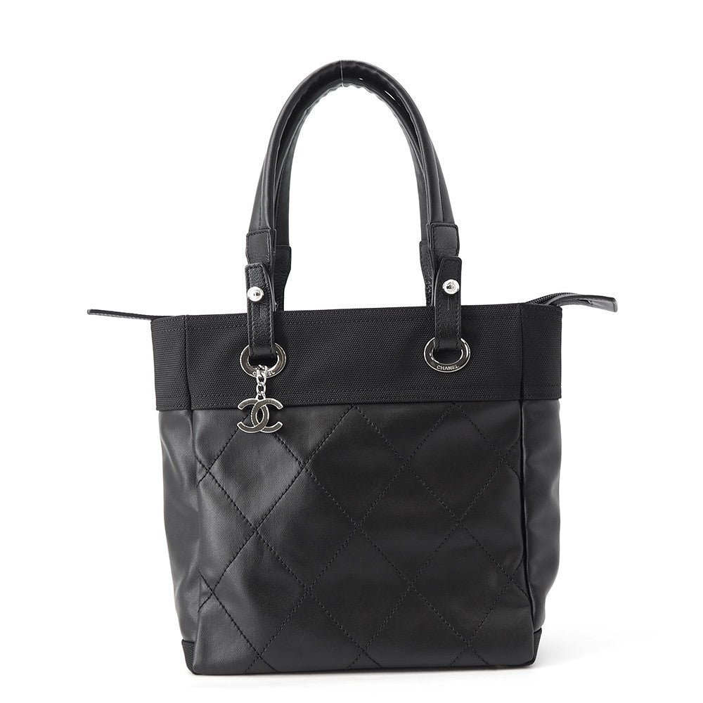 CHANEL Paris-Biarritz Tote BlackA34208 Leather Canvas Size PM