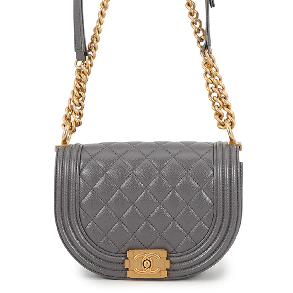 CHANEL Boy Chanel ChainShoulder Bag GrayAS3350 Caviar Leather Size Small