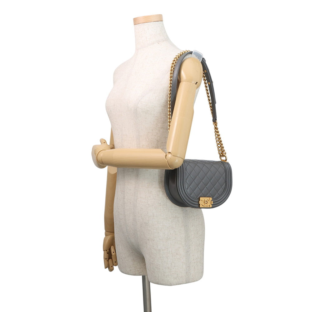 CHANEL Boy Chanel ChainShoulder Bag GrayAS3350 Caviar Leather Size Small