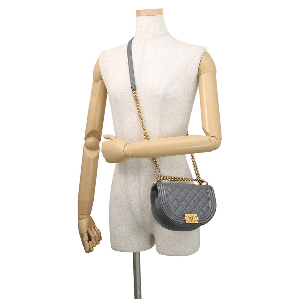 CHANEL Boy Chanel ChainShoulder Bag GrayAS3350 Caviar Leather Size Small