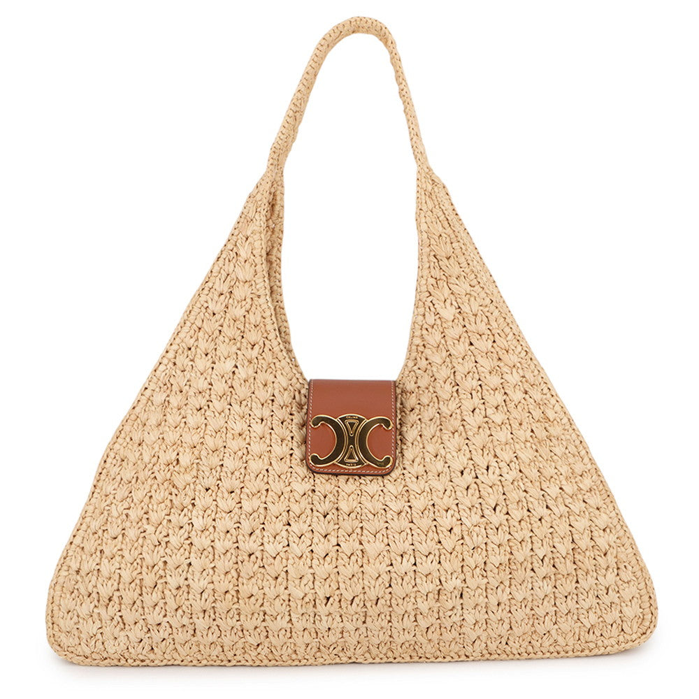 CELINE Cabas Triomphe Triangle Basket Bag Brown119772GP4.02NT Raffia Leather