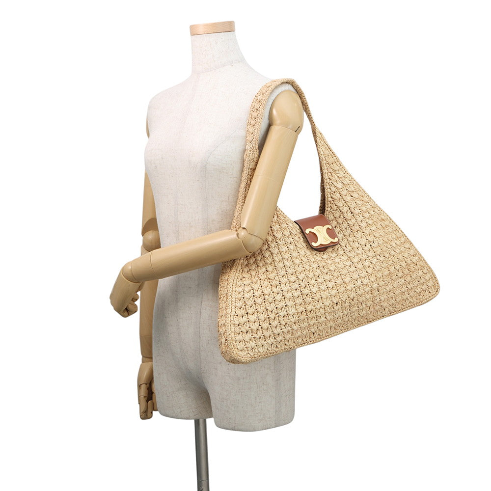CELINE Cabas Triomphe Triangle Basket Bag Brown119772GP4.02NT Raffia Leather