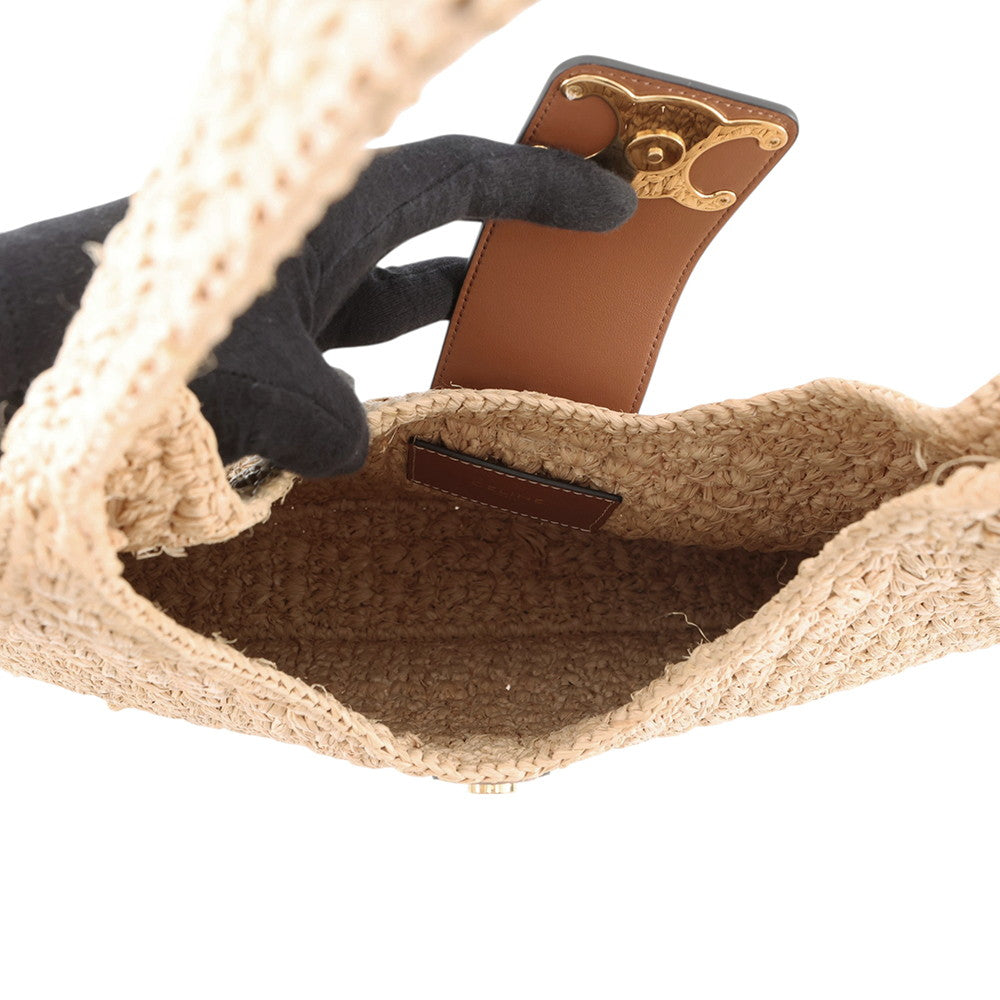 CELINE Cabas Triomphe Triangle Basket Bag Brown119772GP4.02NT Raffia Leather