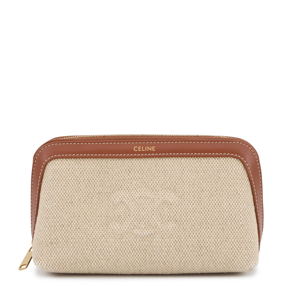 CELINE Triomphe Pouch Natural/Tan Canvas Leather