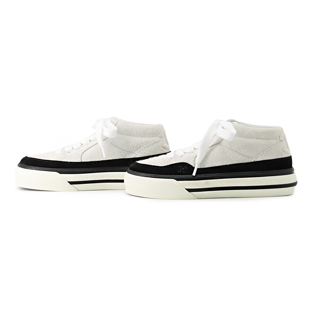 CHANEL CC Logo Sneakers Light Gray/Black/WhiteG45208 suede Size 37