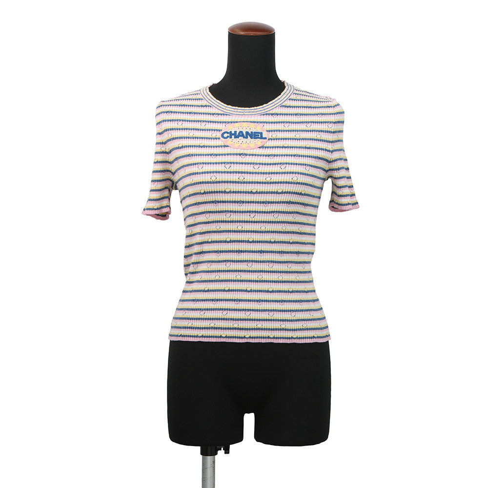 CHANEL CHANEL logo short-sleeved knit Size 38 Pink/MulticolorP79242 70% Cotton, 30% Paper