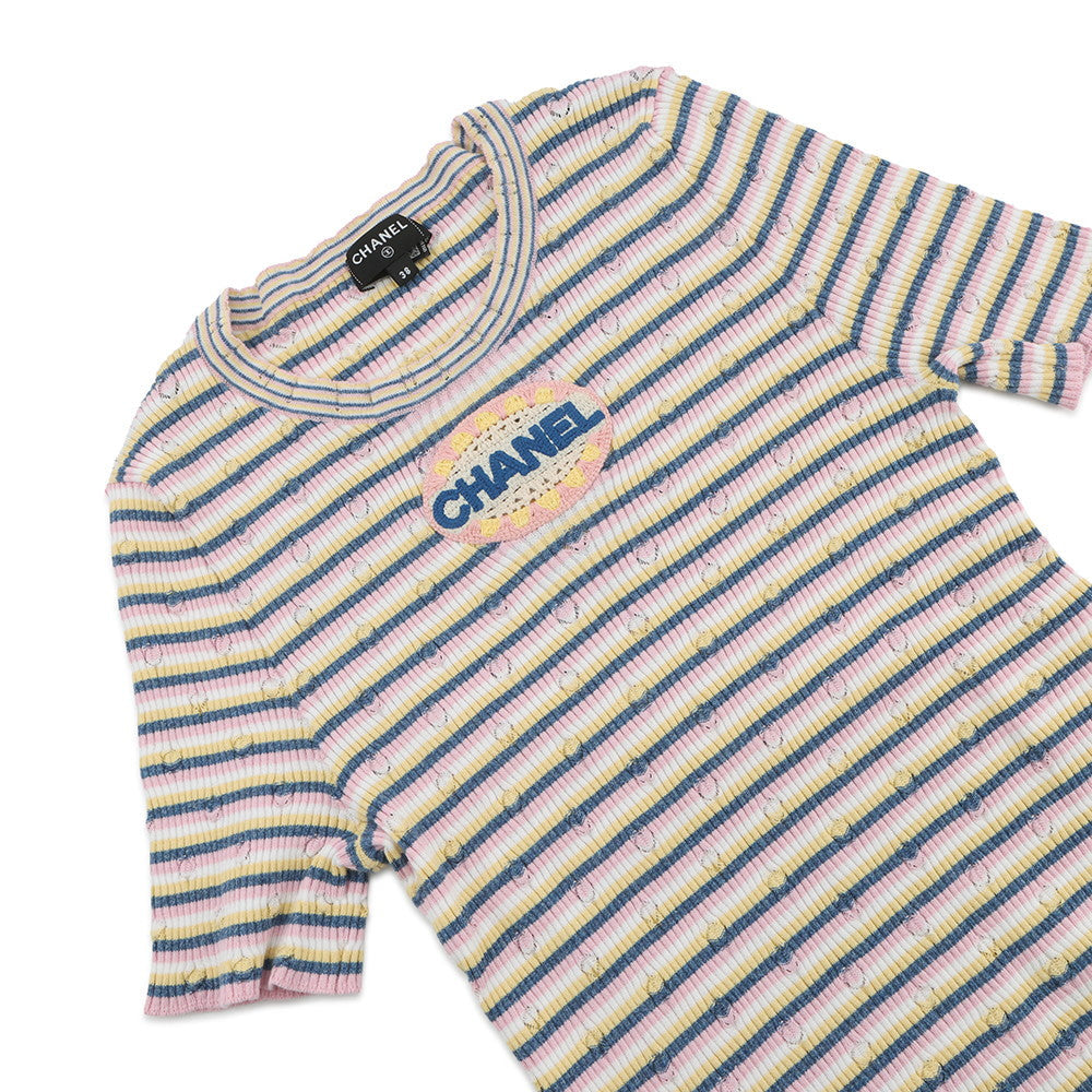 CHANEL CHANEL logo short-sleeved knit Size 38 Pink/MulticolorP79242 70% Cotton, 30% Paper