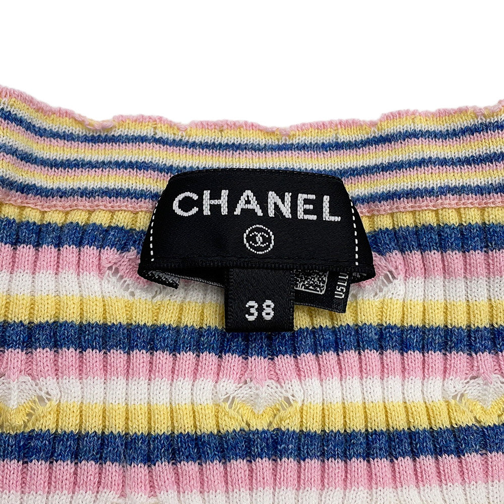 CHANEL CHANEL logo short-sleeved knit Size 38 Pink/MulticolorP79242 70% Cotton, 30% Paper