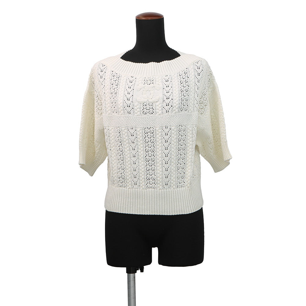CHANEL Coco Beach Short-Sleeve Knit Size 36 WhiteP76924 Cotton100%