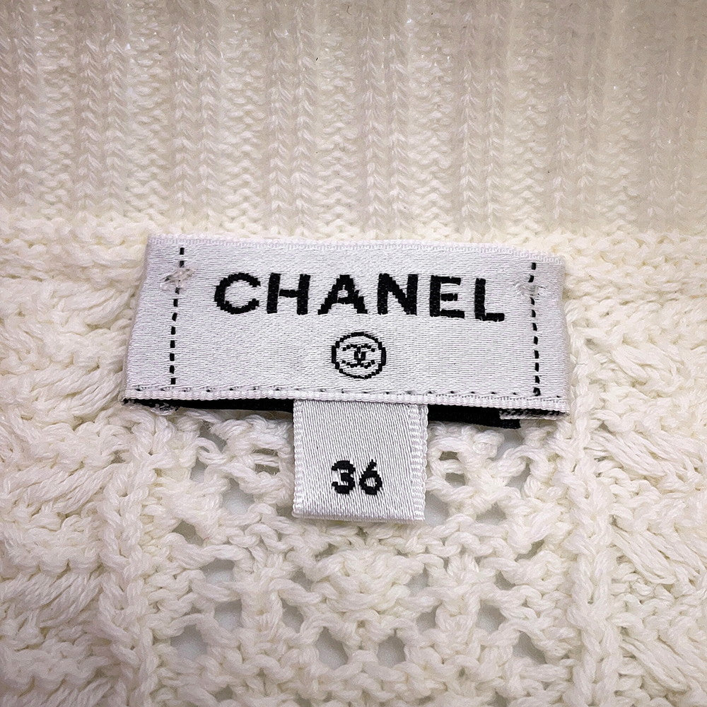 CHANEL Coco Beach Short-Sleeve Knit Size 36 WhiteP76924 Cotton100%