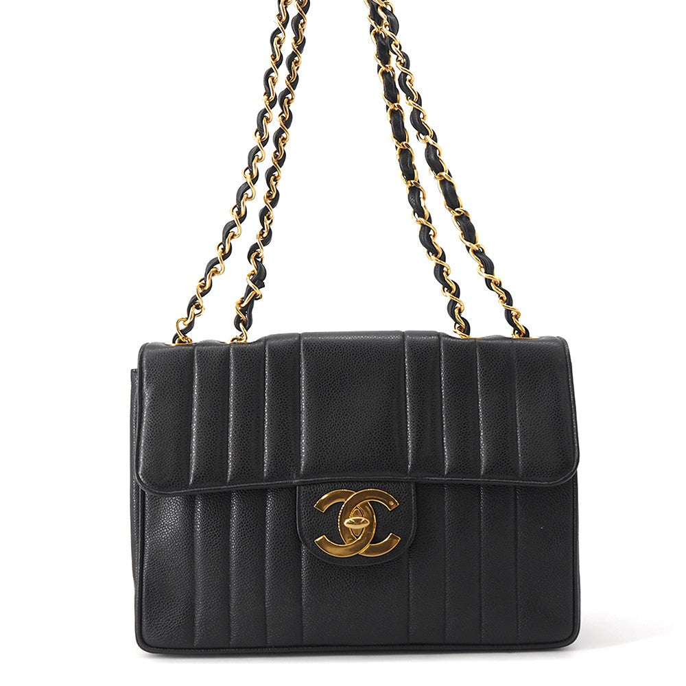 CHANEL Mademoiselle Chain Shoulder Bag Black Caviar Leather