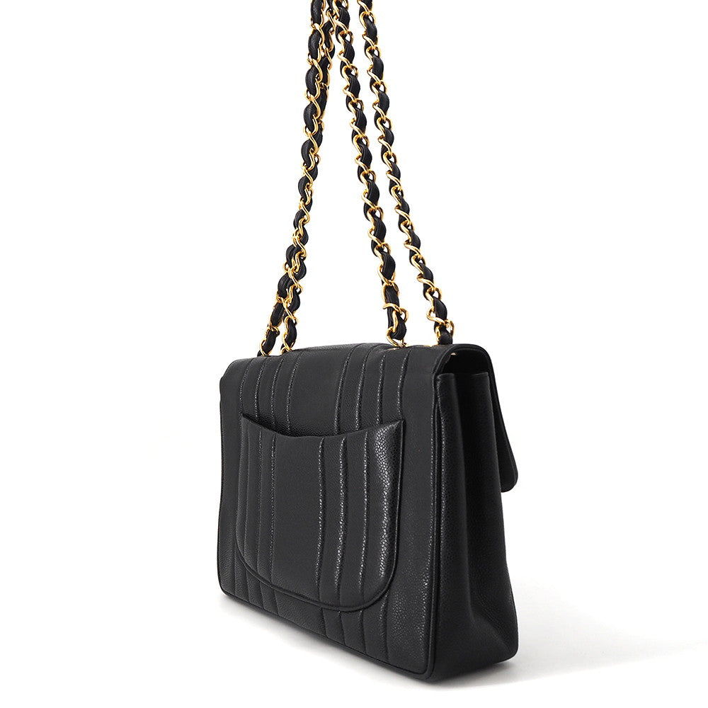 CHANEL Mademoiselle Chain Shoulder Bag Black Caviar Leather