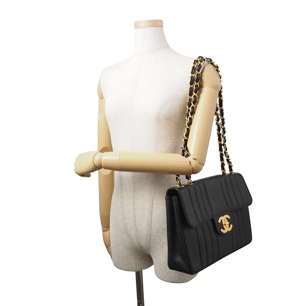 CHANEL Mademoiselle Chain Shoulder Bag Black Caviar Leather