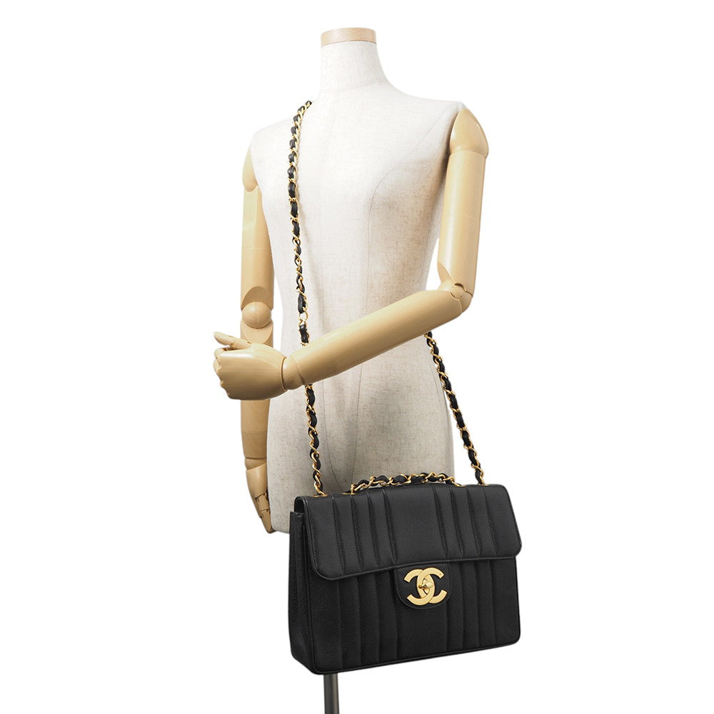 CHANEL Mademoiselle Chain Shoulder Bag Black Caviar Leather