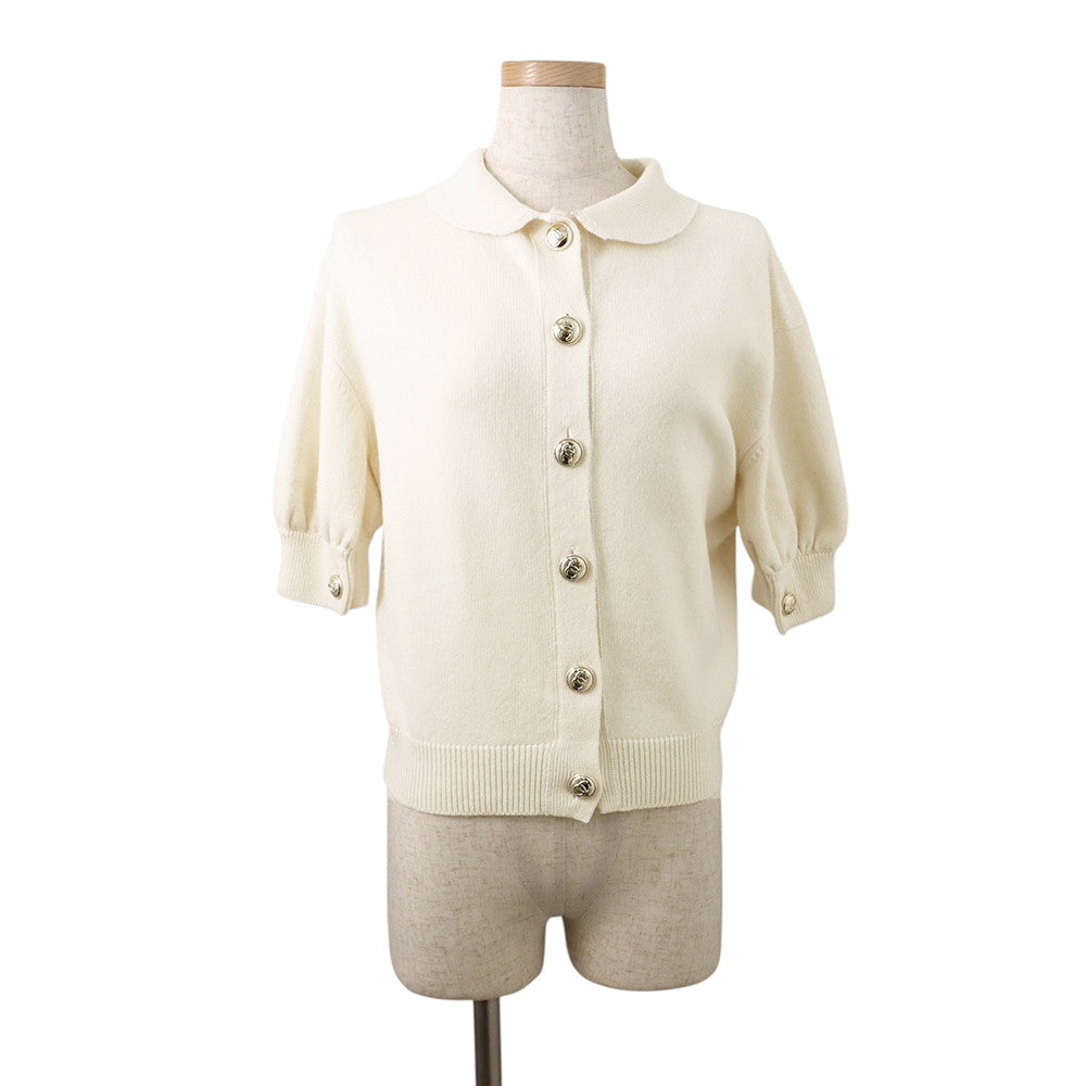 CHANEL CC Logo Button Knit Short Sleeve Size 34 IvoryP65575-K61301-N9739 Cashmere100%