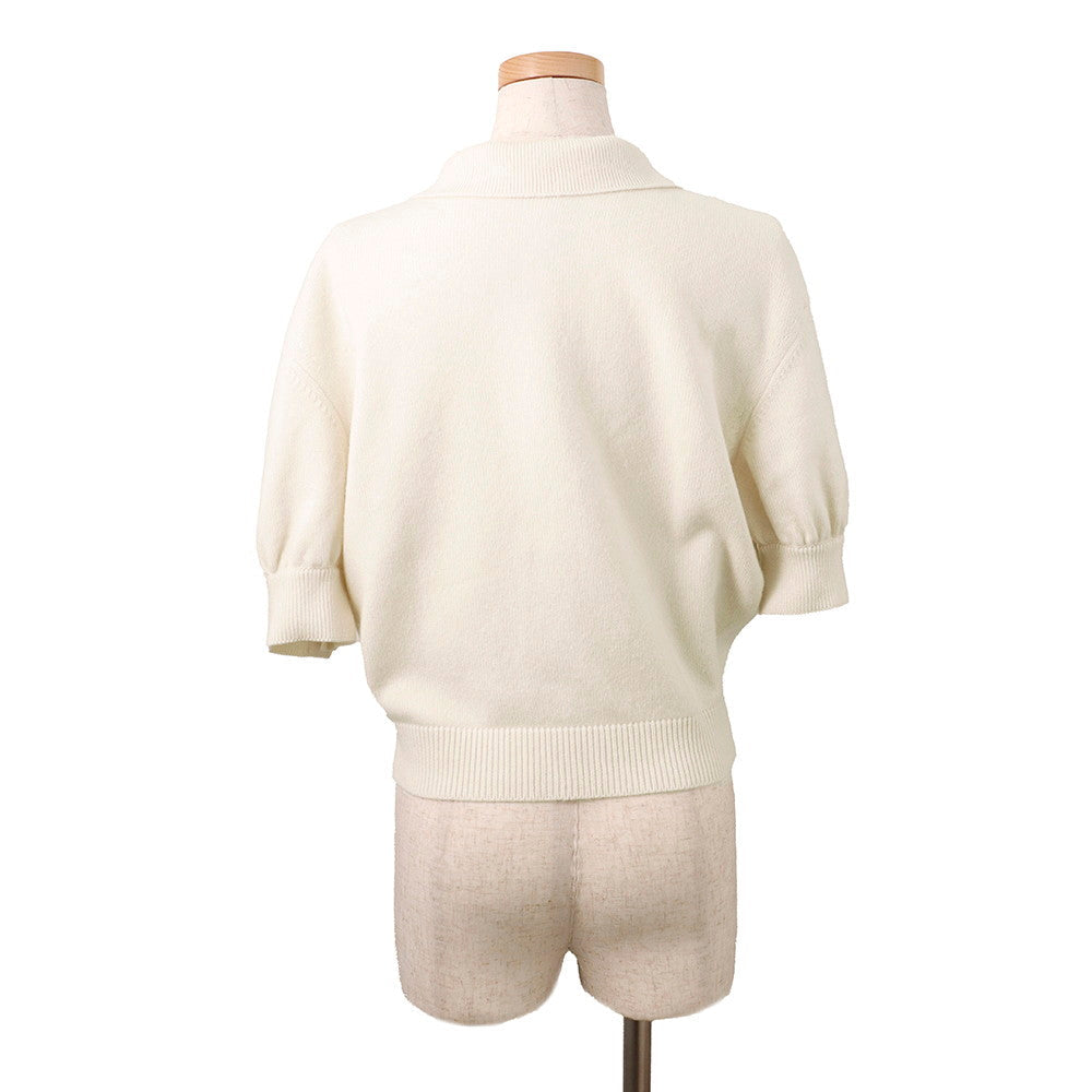 CHANEL CC Logo Button Knit Short Sleeve Size 34 IvoryP65575-K61301-N9739 Cashmere100%