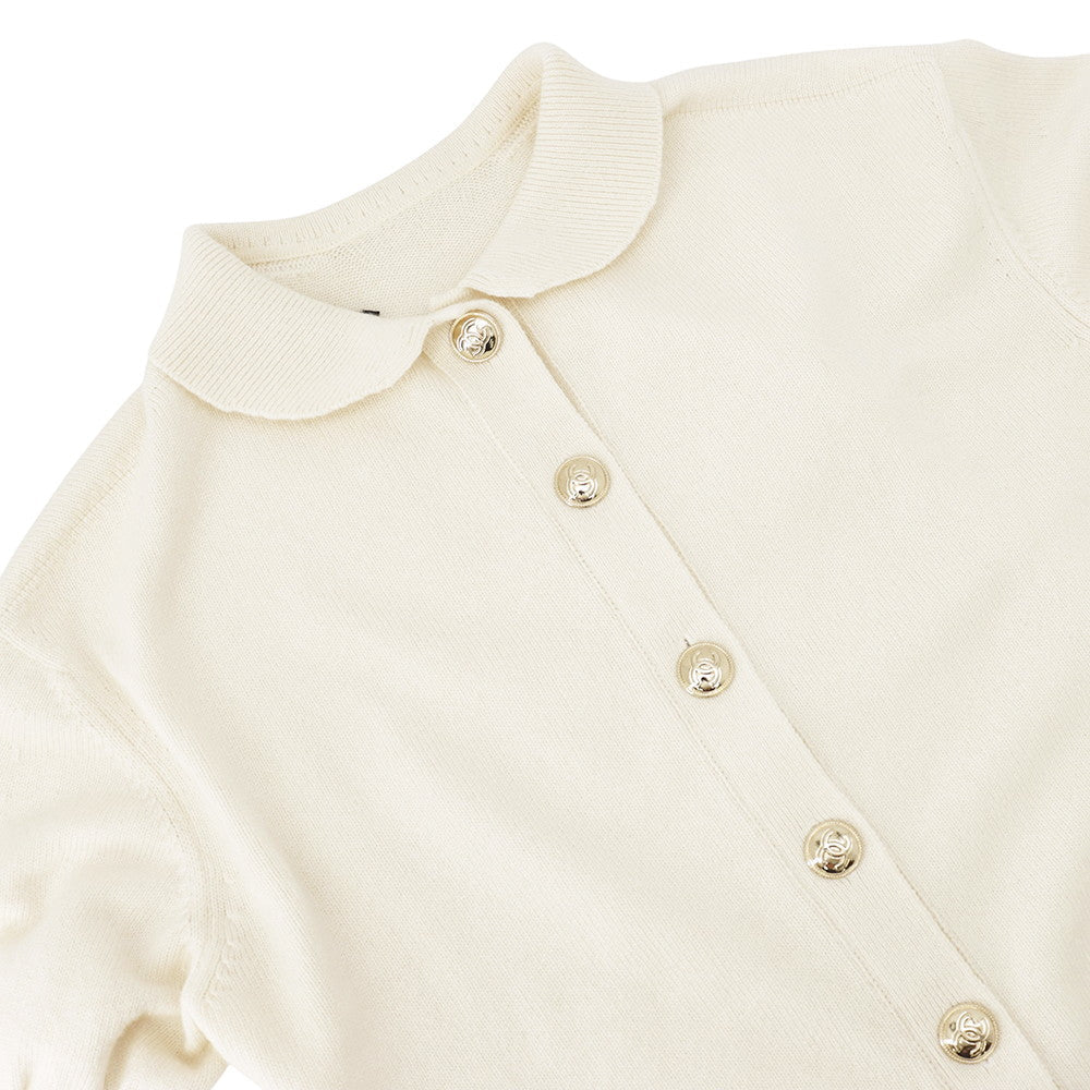 CHANEL CC Logo Button Knit Short Sleeve Size 34 IvoryP65575-K61301-N9739 Cashmere100%