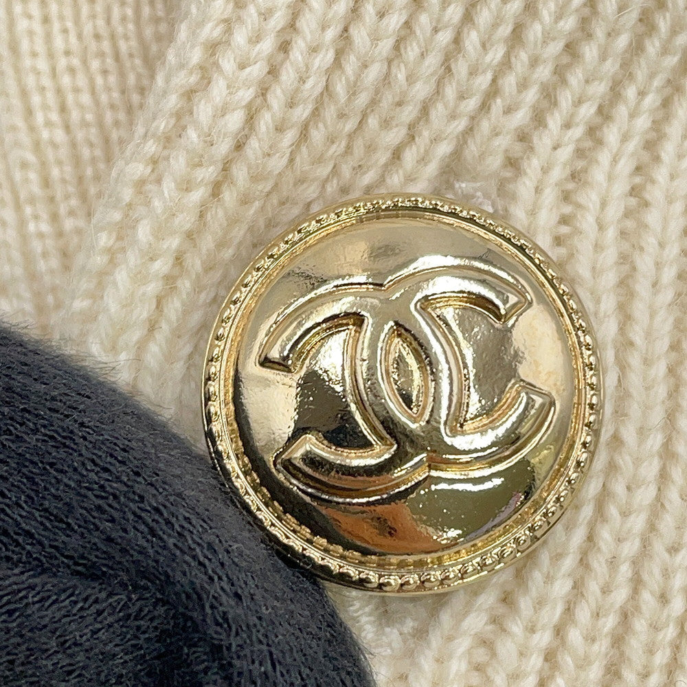 CHANEL CC Logo Button Knit Short Sleeve Size 34 IvoryP65575-K61301-N9739 Cashmere100%