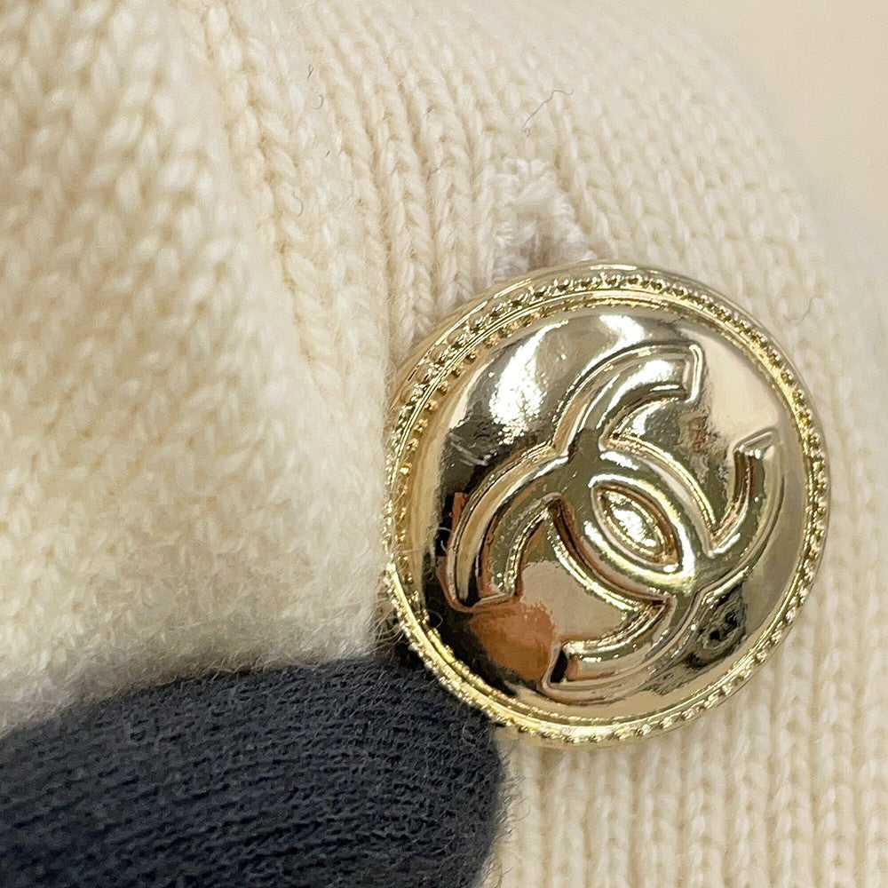CHANEL CC Logo Button Knit Short Sleeve Size 34 IvoryP65575-K61301-N9739 Cashmere100%