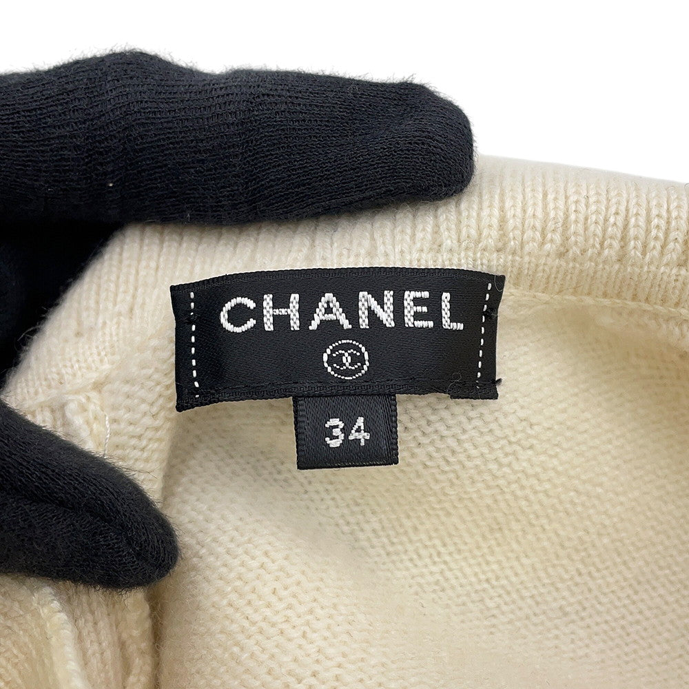 CHANEL CC Logo Button Knit Short Sleeve Size 34 IvoryP65575-K61301-N9739 Cashmere100%