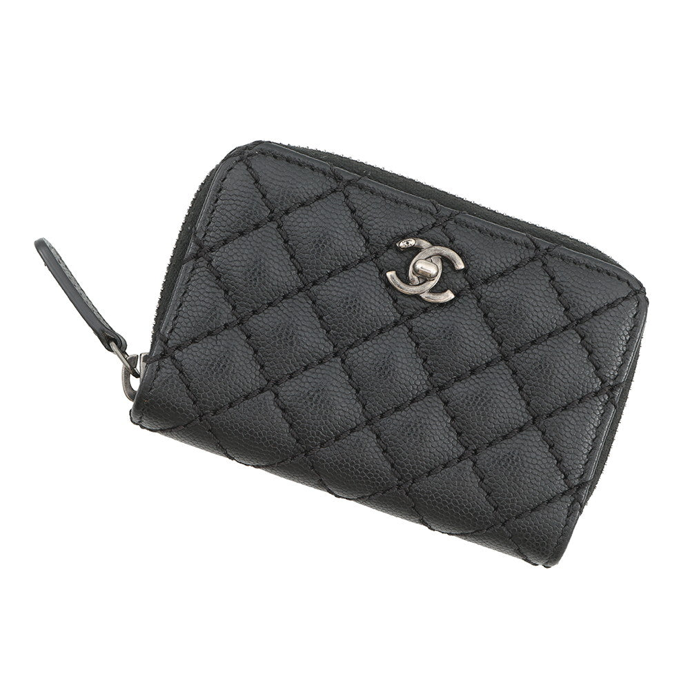 CHANEL Matelasse Turnlock Motif Coin Purse Black Caviar Leather