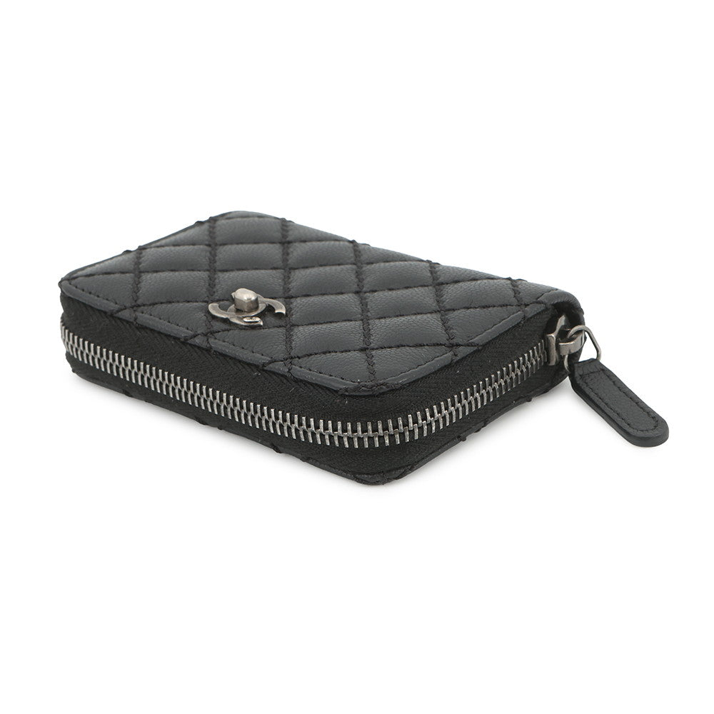 CHANEL Matelasse Turnlock Motif Coin Purse Black Caviar Leather