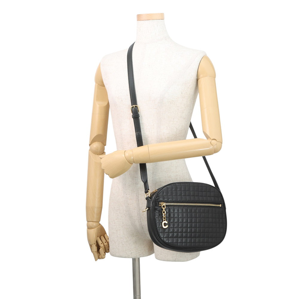 CELINE Quilted Camera Bag Black188353 Leather Size Medium