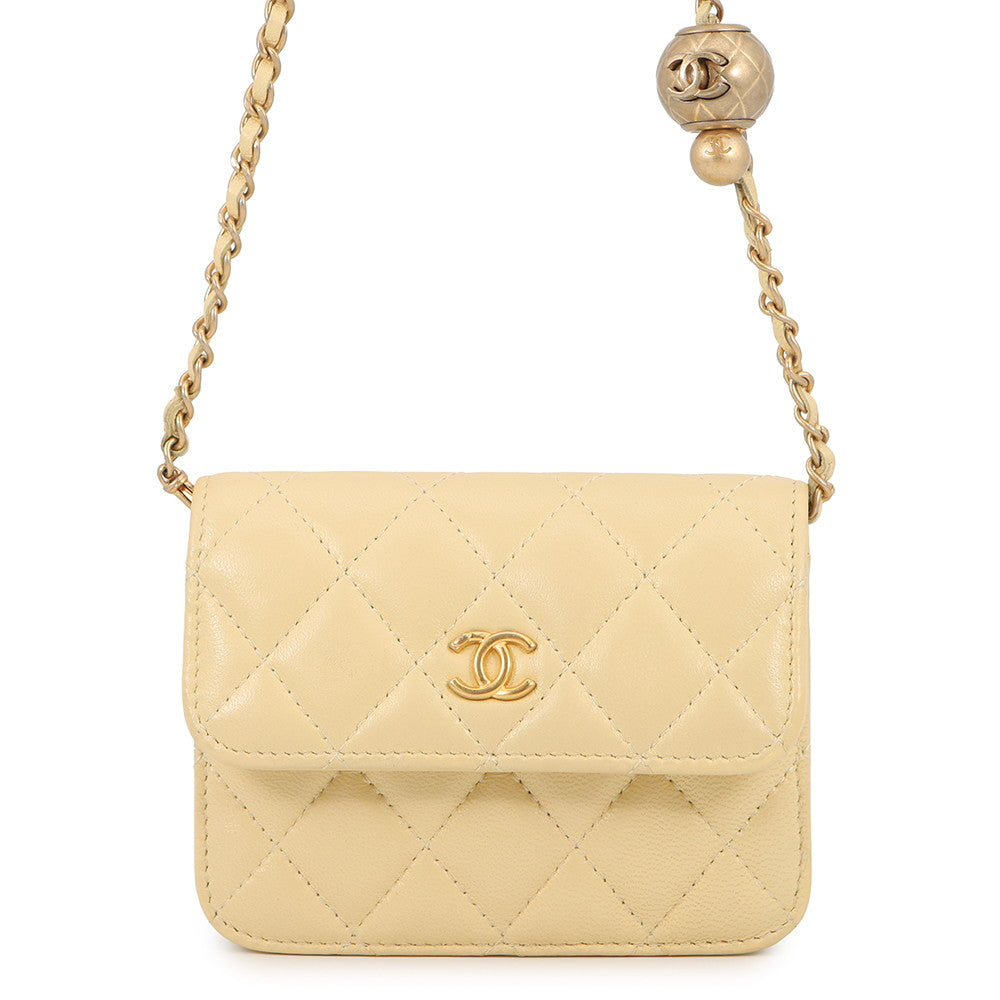 CHANEL Matelasse Cocoball Mini Chain Shoulder YellowAP1628 Lambskin