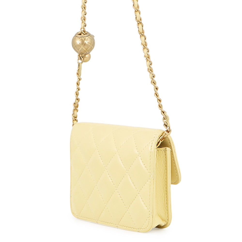 CHANEL Matelasse Cocoball Mini Chain Shoulder YellowAP1628 Lambskin