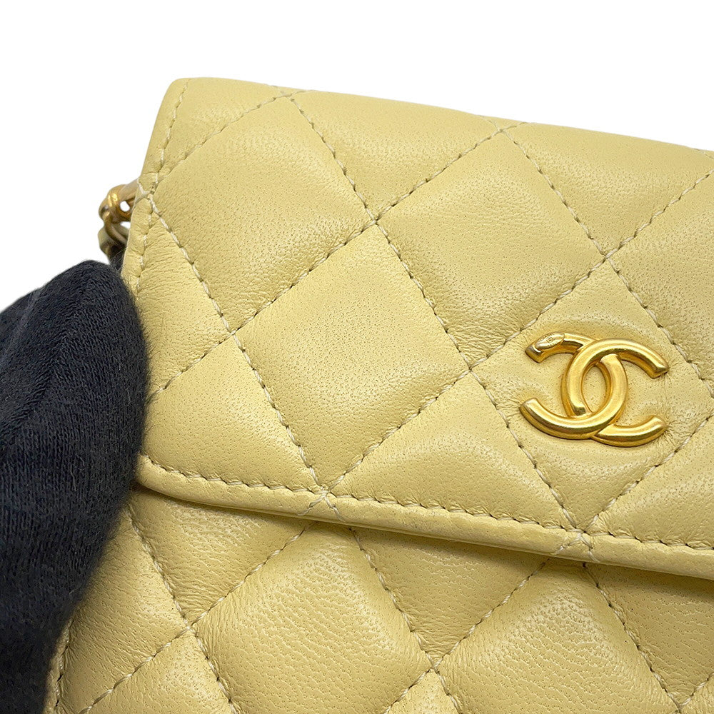 CHANEL Matelasse Cocoball Mini Chain Shoulder YellowAP1628 Lambskin