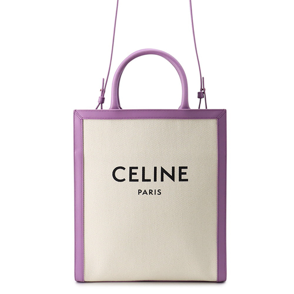 CELINE Vertical Cabas Natural/Purple192082 Canvas Leather Size Small