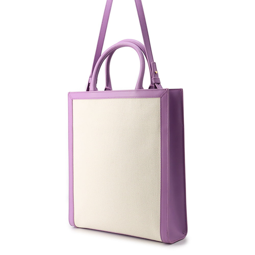 CELINE Vertical Cabas Natural/Purple192082 Canvas Leather Size Small