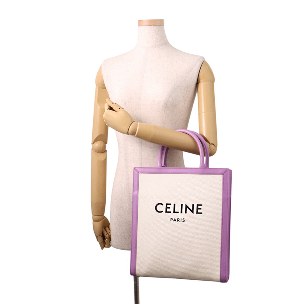 CELINE Vertical Cabas Natural/Purple192082 Canvas Leather Size Small