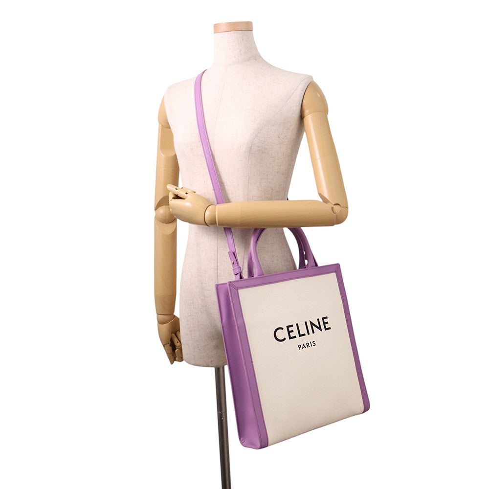 CELINE Vertical Cabas Natural/Purple192082 Canvas Leather Size Small