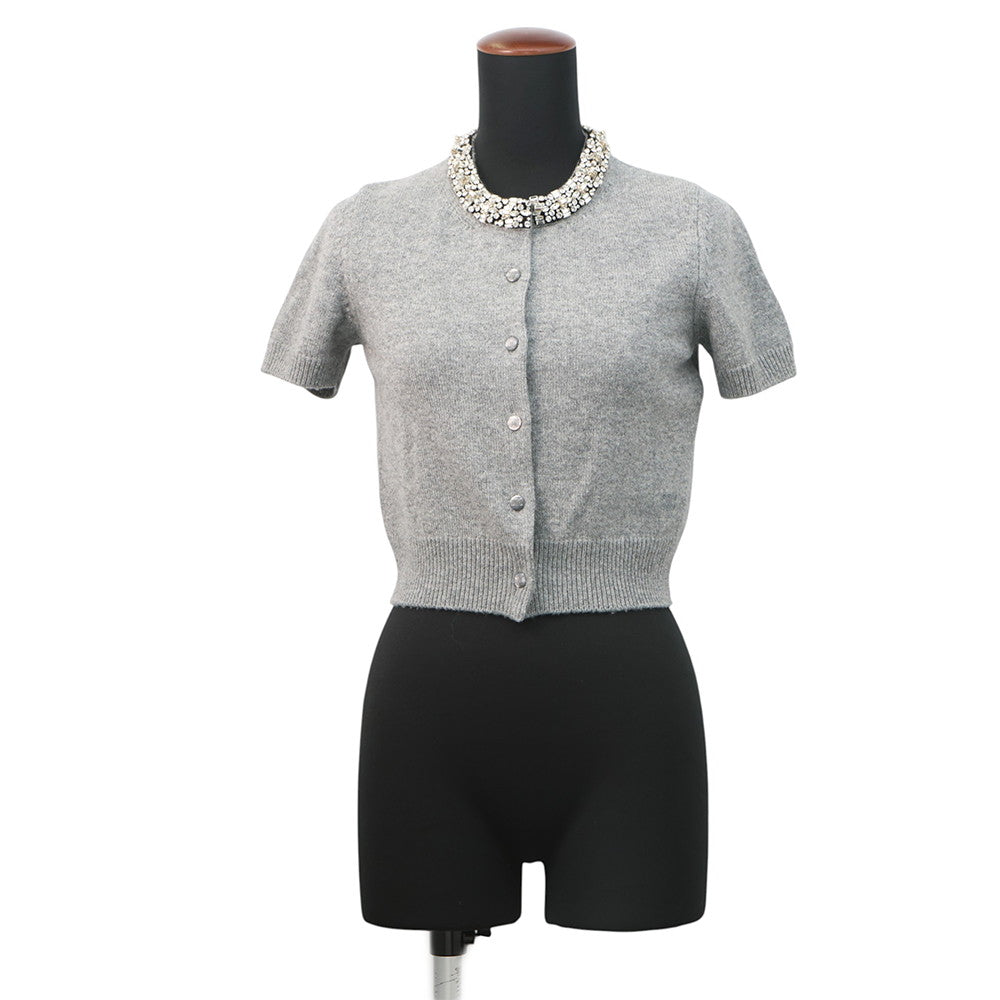 CELINE Rhinestone Cardigan Size XS Gray Cashmere Rhinestone