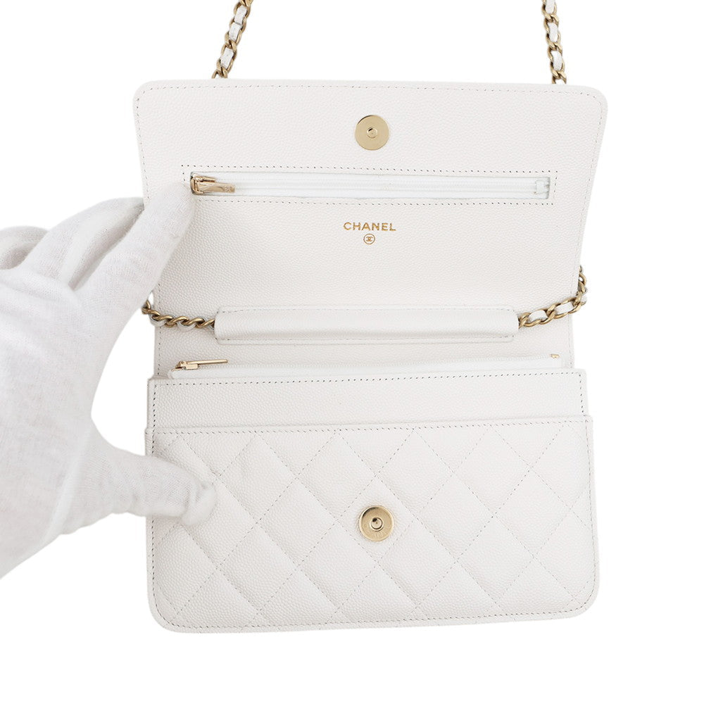 CHANEL Matelasse Chain wallet WhiteAP0250 Caviar Leather