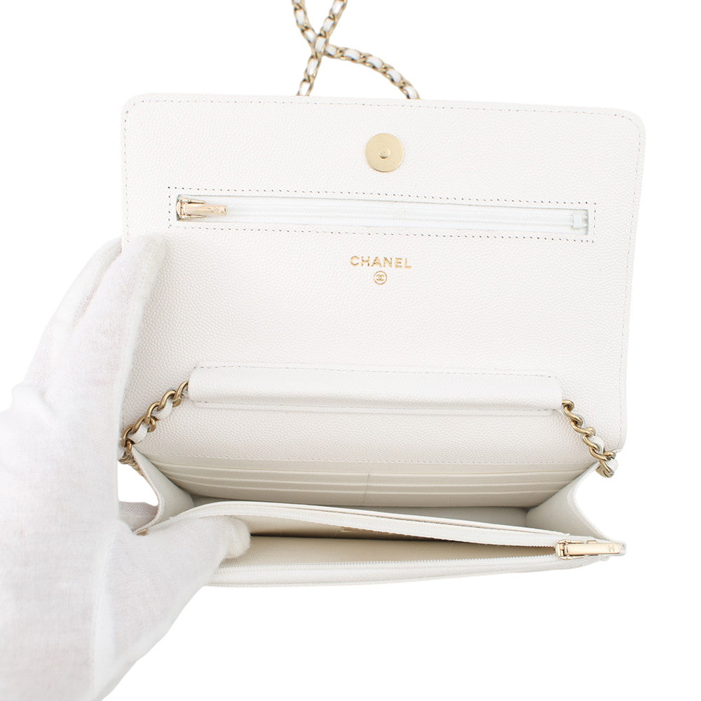 CHANEL Matelasse Chain wallet WhiteAP0250 Caviar Leather