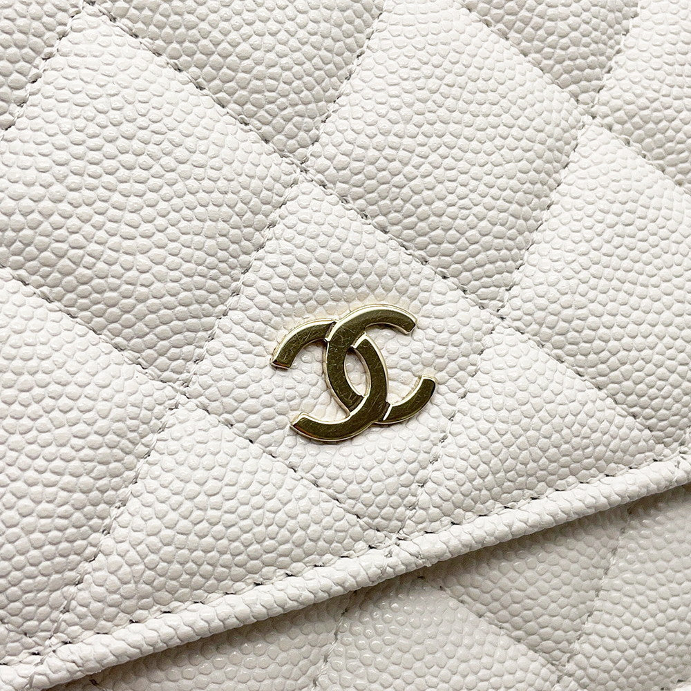 CHANEL Matelasse Chain wallet WhiteAP0250 Caviar Leather